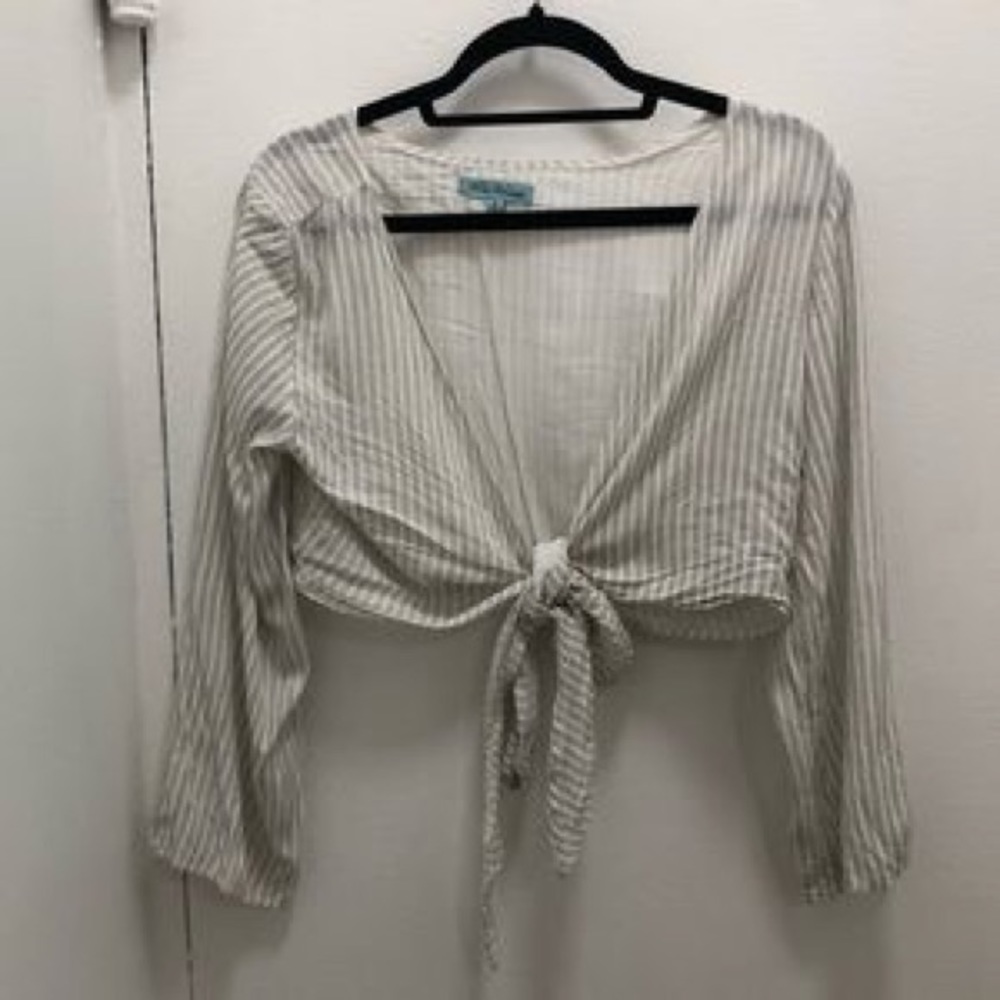 Mint Vanilla Striped Tie Crop top
